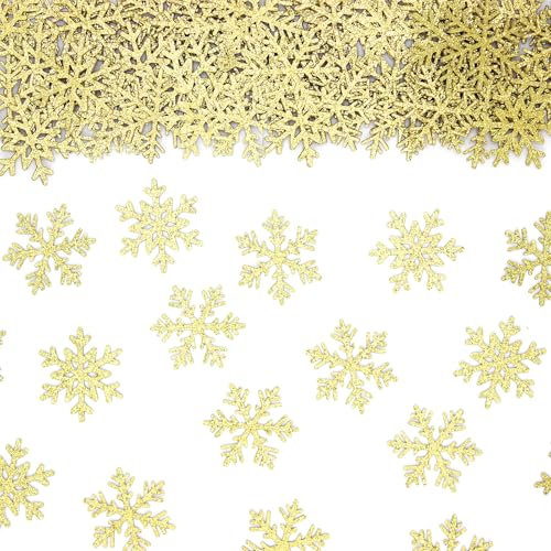 Vofrise 200 Stück Schneeflocken Party Dekorationen Gold Glitzer Weihnachten Konfetti Papier Schneeflocken Tischkonfetti für Winter Urlaub Geburtstag Babyparty Party Dekor
