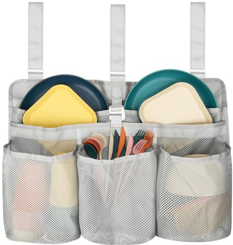 Xxerciz Camping Dish Drying Bag Collapsible Dish Drying Rack, Portable Mesh Dinnerware Drainer Organizer for RV Campers Travel Trailers Space Saving Camping Kitchen Storage Rack (Gray)