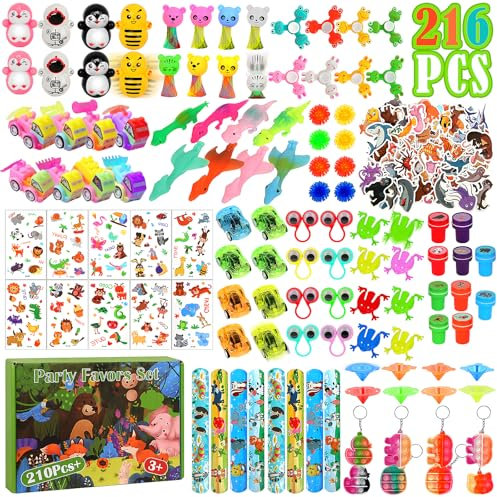 KOMABLEN Cadeau Anniversaire Enfants Invites, 216Pcs Animal Goodies, Pochette Surprise Jouet Pinata, Lot Kermesse Party Favors pour Pâques Halloween Stuffers Noël Garçons et Filles