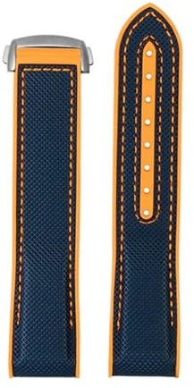 ewgrkba 20 mm 21 mm 22 mm Nylon-Gummi-Armband kompatibel mit Omega SEAMASTER PLANET OCEAN Herren-Armbanduhr mit Faltschließe, Uhrenzubehör, Silikonuhr(Blue orange silver,20mm)