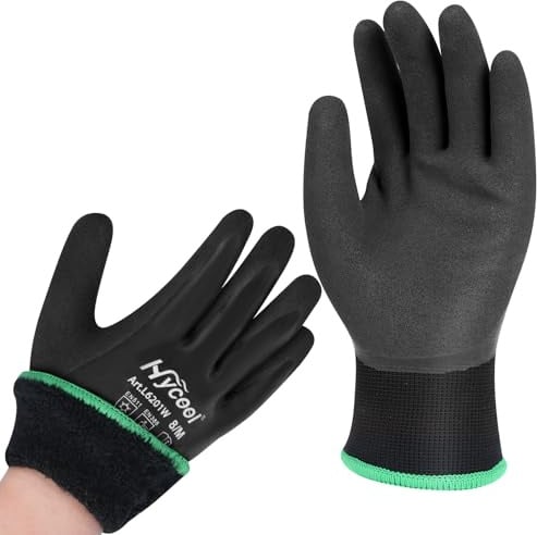 DS Safety Arbeitshandschuhe Winter Wasserdicht Thermo Warme Winterhandschuh Montagehandschuhe Grip Winterarbeitshandschuhe Arbeit Doppelbeschichte Nylon Isolierte Handschuhe Schwarz (1, XL)