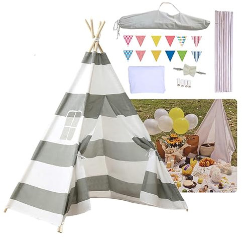 Trafagala Kids Teepee Tent Gray and White CE Certified Childrens Teepee Play Tent Indoor Outdoor Tipi Playhouse Garden Beach Wigwam