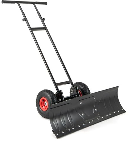 COSTWAY Pelle à Neige en Métal de 91,5 cm avec Roues, Pelle Déneigement avec Poignée Réglable en Hauteur et en Angle pour Un Déneigement Efficace, pour Allée Chaussée Cour Jardin