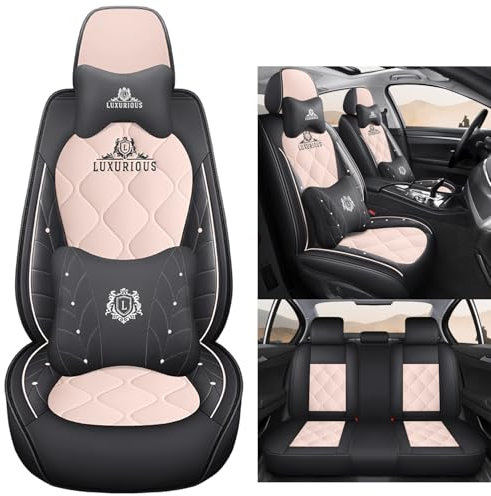 Eunncu Autositzbezüge komplettes Set Universal in Stylish Design | Schonbezüge für Vordersitze und Rückbank | Auto Sitzbezüge Airbag Kompatibel | Premium Wasserdicht Sitzbezug, Rosa Schwarz