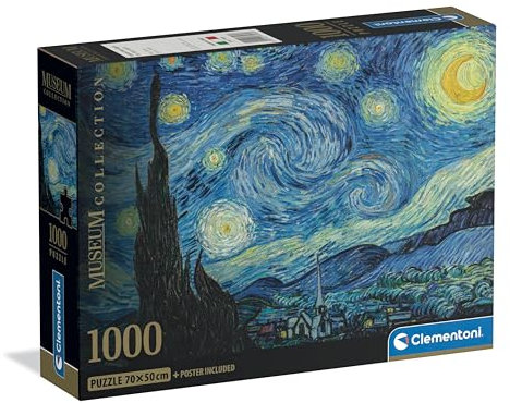 Clementoni Puzzle Collection -Museum The Starry Night Van Gogh 1000 Stücke, Compact Box - Puzzle für Erwachsene 14-99 Jahre, Geschenk für Mann und Frau, Made in Italy, 37065