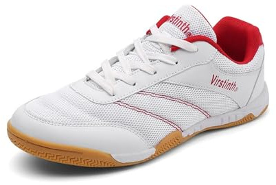 Hixingo Badminton Shoes, Men Womens Tennis Shoes Lightweight Mesh Trainers, 3.5-10.5 UK Cushioned Trainers for Volleyball, Table Tennis, Badminton (White Red,10.5)