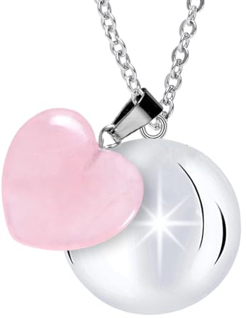 MAMIJUX Appel anges coeur quartz rose maman idée cadeau grossesse collier femme rappel des anges chaîne acier