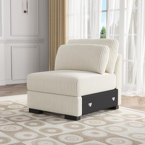 Mokylor Sofa in modularem Abschnitt, U-förmiges Sofa mit Kordel, Cloud Cabriolet mit einzigartigem Sofa und Stauraum-Ottomanen (cremefarben, einfacher Sitz: 50,8 x 93,5 cm)