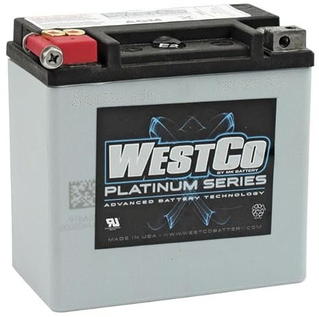 Batterie AGM scellée, WCP14-12V, 12Ah, 220CCA, Platinum- Remplace YTX14-BS - Compatible pour (Harley-Davidson) 02-06 all V-Rod ; 2007 VSCR V-Rod uniquement ; 03-10 Buell XB & Buell Blast -(WESTCO)-