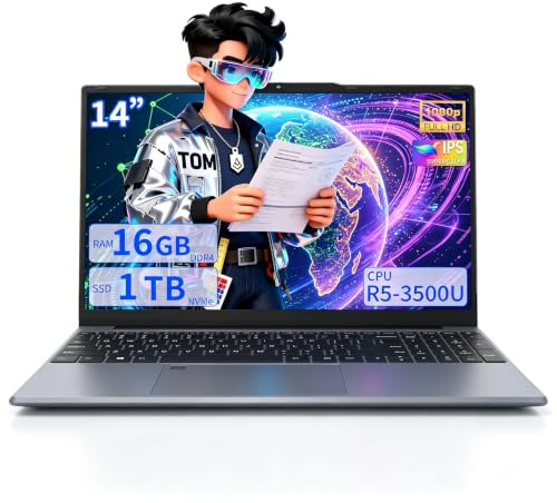 AocBook Ryzen 5 3500U (fino a 3,7 GHz), processore quad-core da 14, RAM DDR4 da 16 GB, SSD NVMe, notebook portatile con touchpad regolabile, interruttore per webcam per la privacy, grigio (16 GB DDR4