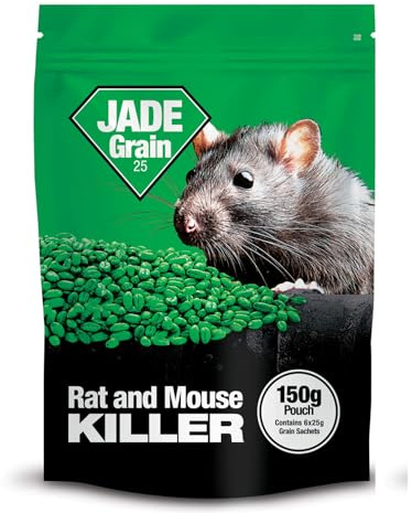Jade Grain 25 Rat & Mouse Killer – Poison Grain Bait with Difenacoum 0.0025% – Ready-to-Use Rodent Control for Indoor & Outdoor Use – 150g Resealable Pouch (5)