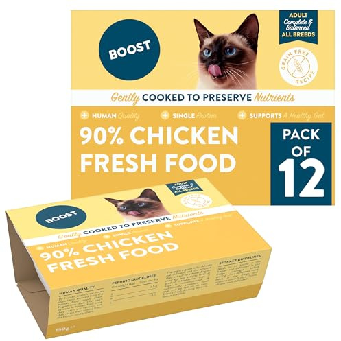 BOOST Pet Cat Food Chicken Meal - Frozen Fresh Wet Cat Food, Grain Free, Made with 90% Chicken, Complete Nutritional Meal for Pets, Nothing Artificial - 12 x 150g