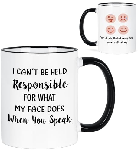 Joymaking Funny Mugs for Work Colleagues Secret Santa Gifts Funny Coworkers Mugs Gifts for Women Men - I Can't be held Responsible for What My Face Does - Work Mugs for Men, 11Oz Black