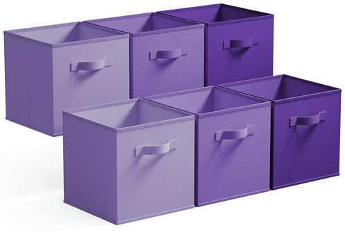 GRANNY SAYS Aufbewahrungswürfel Stoff, 6 Stück Aufbewahrungsboxen für Würfelregal, Regalkörbe 27 x 27 x 27,5cm Regalboxen mit Griffen, Stoffkisten Aufbewahrung für Kallax Regal, Lila Farbverlauf