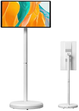 21.5 Portable Smart TV with Touchscreen Display, 90° Full Swivel Mobile Portable TV on Wheels, Android 12 (4+64G)/(8+128G), Smart Rolling Tablet TV Stand (18000mAh 4+64G