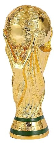 Carpe Diem Shop Trofeo Coppa del Mondo, Replica in Resina Dorata, 36.5 cm, Dettagli Storici dal 1982-2022, Finitura Lucida con Base Verde, Confezione in Polistirolo