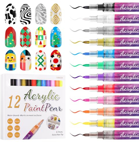 12 Farben 3D Nagelkunststift Set, Kalolary Nagelspitze Nail Art Pen | Graffiti-Punktierungsstift Pinsel für DIY Nagelkunst, Schönheit, Schmuck, Maniküre Werkzeuge (Bunt L)