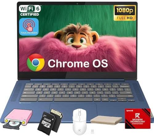 Lenovo IdeaPad Slim 3 Chromebook - 14'' Touchscreen Full HD Display • 8-Core MediaTek Kompanio 520 CPU • 4GB RAM • 64GB eMMC & 256GB Micro SD Card • Wi-Fi 6 • for Business Student • Chrome OS • Blue