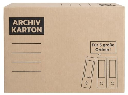 Archivkarton A4 Ordnerbox für 5 Ordner Archivbox Wellpappe Braun Stabil | BURI, Steckdeckel, stapelbar bis 30 kg, Tragegriffe, Beschriftungsfeld, Büro, Lager, Dokumentenaufbewahrung, stabil