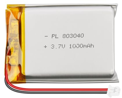 3.7 V 1000 mAh LiPo Battery 803040.1S Lithium Polymer Battery with PCM Protection, Micro JST 1.25 mm 2-Pin Plug, for ESP32 Arduino NodeMCU