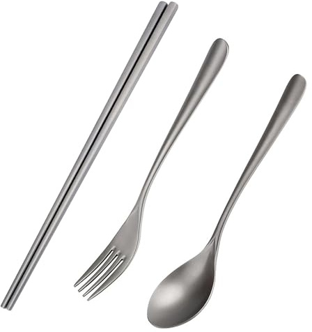 Aomiun Juego De Cubiertos Titanio para Camping Tenedor Cuchara Palillos, Vajilla Ligera para El Hogar, Picnics Y Viajes con Bolsa De Transporte