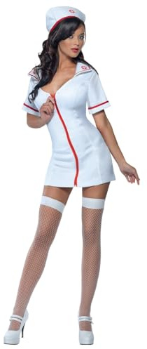 Smiffys Fever No Nonsense Nurse Costume, with Dress & Hat, Fever Fancy Dress, Adult Dress Up Costumes