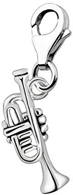 Quiges Charm Anhänger 3D Musik Instrument Trompete 925 Silber mit Karabinerverschluss für Bettelarmband