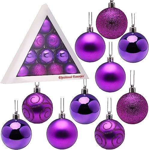 Christmas Concepts® Pack of 10-60mm Christmas Tree Baubles - Shiny, Matte & Glitter Decorated Baubles (Purple)