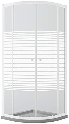 Idralite Viertelkreis Duschkabine Weiß 90x90 cm H185 mit Milchglas Streifen Mod. Blanc