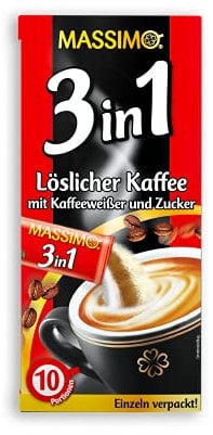 Massimo 3in1 160 Sticks, 16 x 10 Sticks à 18 g, Löslicher Kaffee mit Kaffeeweißer und Zucker, Instantkaffee in Sachets mit 8% löslichem Bohnenkaffee, Vorratspackung