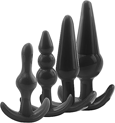 Analplug Set für Frauen 4 Stück (9cm, 9.5cm, 11cm, 12.5cm) in Schwarzer Farbe Sex Spielzeug für die Paare Butt Plug Buttplug Anfänger Anal Set Analkette für Frauen Kette Toy analplug# FOPS A49
