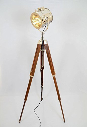 ThorINSTRUMENTS Thor Instruments.Co Projecteur de scène vintage en bois Trépied Lampe de recherche Studio Spot Lampe Marron