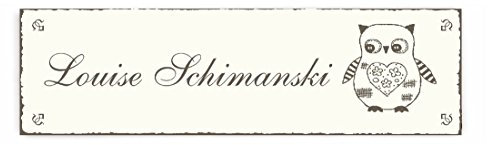 TÜRSCHILD NAMENSSCHILD « VINTAGE EULE 01 » mit pers Wunschnamen Schild Uhu Kautz