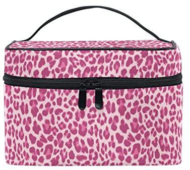 Trousse de Maquillage Femmes, Léopard Trousse de Toilette Femmes Voyage Grande Poignée Compartiments pour Femme et Fille