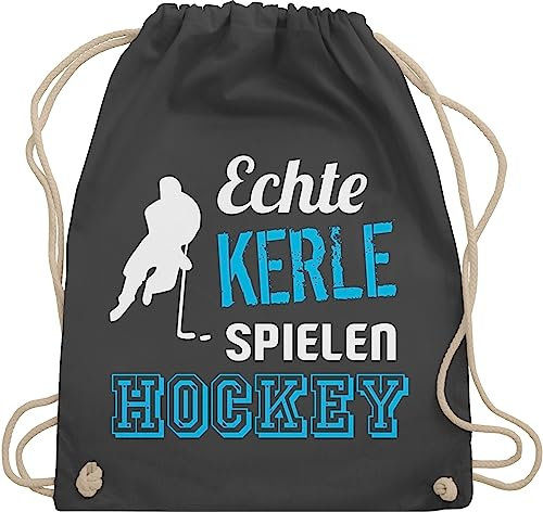 Turnbeutel Rucksack - Eishockey - Echte Kerle spielen Hockey - Unisize - Dunkelgrau - sport baumwollrucksack icehockey geschenk umhängebeutel stoff 25. geburtstag gym bag spieler turn beutel baby
