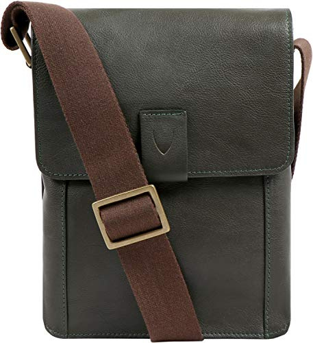 Hidesign Aiden Genuine Leather and Canvas Mini Crossbody Men/Women Messenger Bag/Travel Bag / 10.5 iPad Bag (Olive Green)