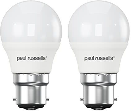 paul russells LED Light Bayonet Cap B22, 40w Equivalent, 4.9W 470 Lumens LED Bulbs, 2700K Bright Warm White, Mini Globe Frosted G45 BC Golf Ball Energy Saving (Not Dimmable) Lightbulbs, 2 Pack