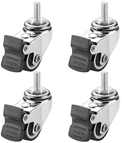 4 Lenkrollen für Möbel Möbelrollen mit Bremse Lenkrolle Polyurethan Rad Weiche Lauffläche Kugellager Transportrolle Möbelrolle Lenkrollen für Möbel Rollen M6×15mm Gewindestange