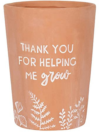 Charming Brown Thank You For Helping Me Grow Terracotta Plant Pot - 16.5cm x 12.5cm (1 Pc.) - Elegant Design, Durable Garden Decor - Perfect Garden Decor Accent