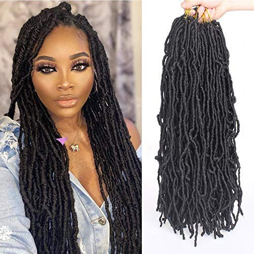 Xtrend Lot de 7 paquets d’extensions de cheveux synthétiques, dreadlocks Nu Locs faites au crochet pré-bouclées, pour femmes noires, 18 mèches par paquet, 61 cm, 1B#