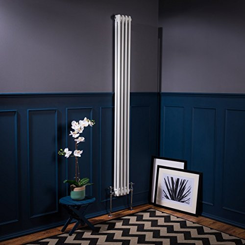 Warmehaus - Traditional Cast Iron Style White Double Column Vertical Radiator 1800 x 200 mm Wall Mounted