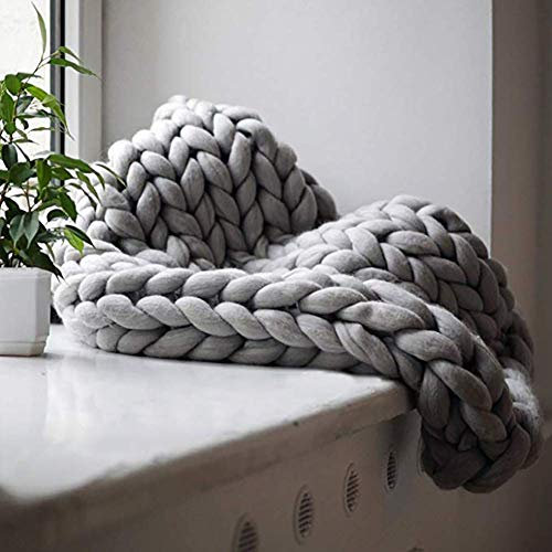 Blanket Strickdecke, Grob Decke Gestrickte Kuscheldecke, Strick-Kuscheldecke, Handgefertigtes Chunky Wolldecke, Für Schlafzimmer, Wohnzimmer, Yoga Matte Teppich,Grau,80 * 100cm