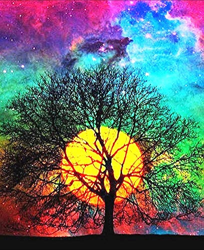 Awesocrafts Kreuzstich-Set, Vollmond-Baum, Halloween, einfache Muster, Kreuzstich, Stickerei, Handarbeitsset, Zubehör (Baum)