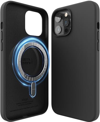 elago Magnetic Silikon-Hülle Case Kompatibel mit iPhone 12 und Kompatibel mit iPhone 12 Pro 6,1 Zoll - Eingebaute Magnete, Kompatibel mit MagSafe Zubehör (Schwarz)