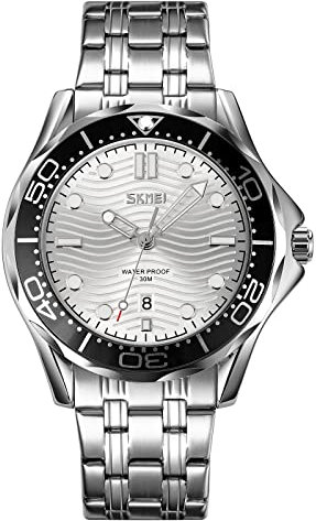 SKMEI Herren-Armbanduhr, Chronograph, Leder, wasserdicht, modisch, Quarz, Analog, sportliches Design Orange