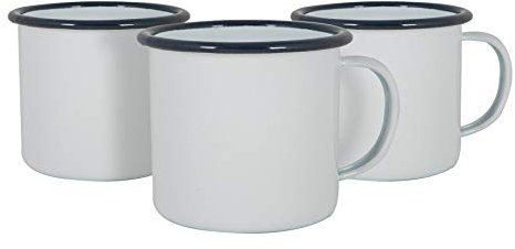 Argon Tableware Enamel Mugs - 375ml - Pack of 6 - Navy Metal Insulated Coloured Coffee Mugs Lightweight Camping Cups for Drinking Tea, Hot Chocolate, Coffee