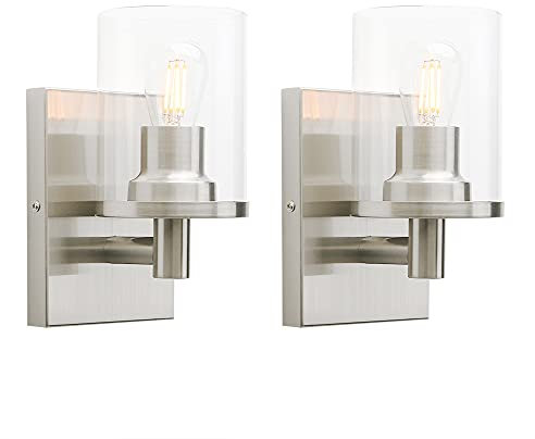 Yosoan Lighting Pack of 2 Modern Glass Wall Lights Indoor, Vintage Up Wall Light Fittings for Living Room, Dining Room, Bedroom, Hallway, Kitchen (Brushed)