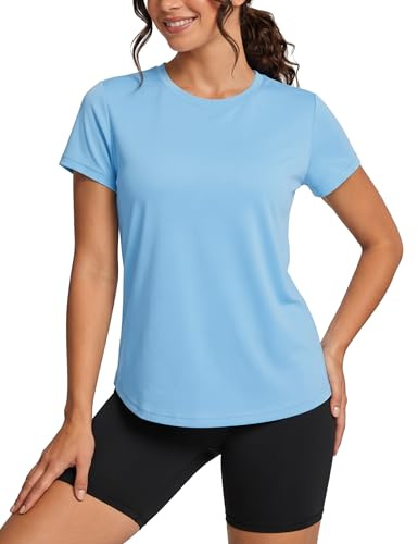 TACVASEN Damen Einfarbige T-Shirts Kurzarm UPF 50+ Basic Rundhals Sommer Schnelltrocknende Casual UV-Shirts