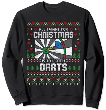 Funny Dart Throwing Gifts Weihnachten Darts Ugly Xmas Weihnachtspullover Christmas Sweatshirt für Dartsspieler, Weihnachtsliebhaber, junge Erwachsene, Erwachsene - Unisex - Schwarz - S