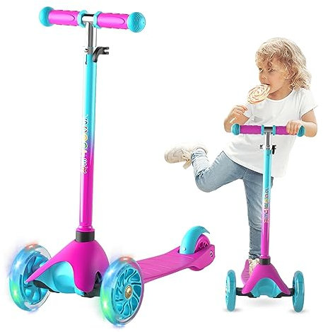 FAYDUDU Roller Kinder Scooter Kinderroller ab 2 Jahre Dreiradscooter Höhenverstellbarer mit LED-Leuchträdern Tretroller für Jungen Mädchen ab 2 bis 5 Jahren (Rosa)